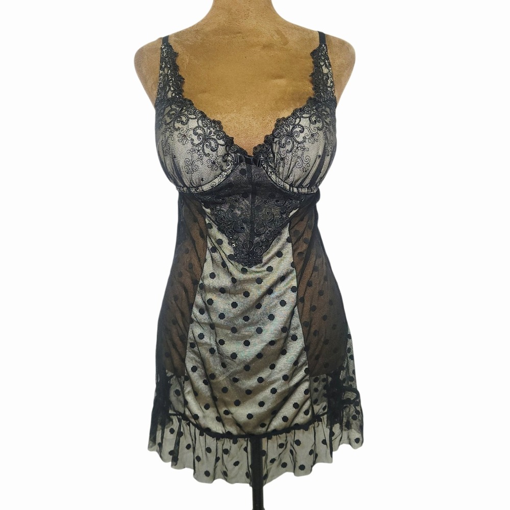 Seductive Wear By Cinema Etoile Babydoll Lingerie Size M Black Beads Embroidery